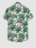 Men's Flamingo Coconut Tree Print Buttons Pocket Hawaii Shirt -  