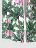 Men's Flamingo Coconut Tree Print Buttons Pocket Hawaii Shirt -  