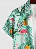 Men's Flamingo Pineapple Palm Tree Leaf Print Buttons Pocket Hawaii Shirt -  