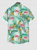 Men's Flamingo Pineapple Palm Tree Leaf Print Buttons Pocket Hawaii Shirt -  