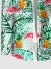 Men's Flamingo Pineapple Palm Tree Leaf Print Buttons Pocket Hawaii Shirt -  