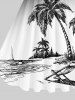 Plus Size Coconut Tree Beach Lounge Chair Ombre Print 1950s Vintage Hawaii Dress -  