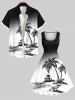 Plus Size Coconut Tree Beach Lounge Chair Ombre Print 1950s Vintage Hawaii Dress -  