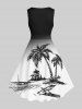 Plus Size Coconut Tree Beach Lounge Chair Ombre Print 1950s Vintage Hawaii Dress -  