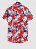 Plus Size Red Hibiscus Flower Tropical Palm Leaf Print Buttons Pocket Hawaii Shirt For Men -  