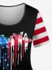 T-shirt Drapeau Américain Cœur Papillon Imprimé de Grande Taille - Noir 1X