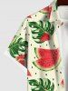 Plus Size Watermelon Tropical Palm Leaf Print Buttons Pocket Hawaii Shirt For Men -  