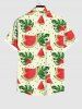 Plus Size Watermelon Tropical Palm Leaf Print Buttons Pocket Hawaii Shirt For Men -  