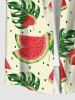 Plus Size Watermelon Tropical Palm Leaf Print Buttons Pocket Hawaii Shirt For Men -  
