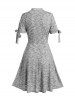 Mock Button Bowknot Lace Panel Space Dye A Line Mini Dress -  