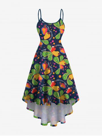 Plus Size Cashew Leaf Colorful Polka Dot Print Hawaii High Low Asymmetric A Line Backless Cami Dress - BLACK - L