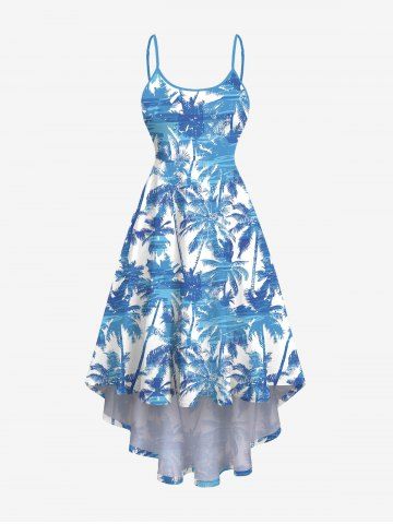 Plus Size Coconut Tree Water Ripples Print Hawaii High Low Cami Dress - BLUE - 6X