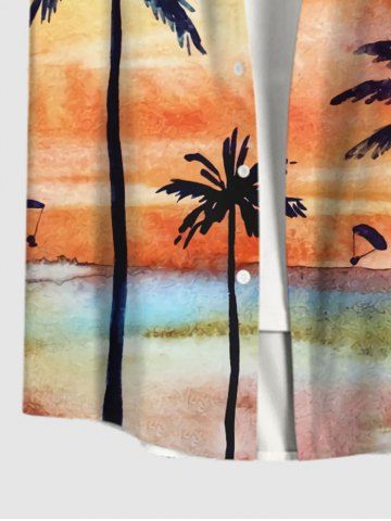 Plus Size Coconut Tree Parachute Ombre Tie Dye Print Buttons Pocket Hawaii Shirt For Men