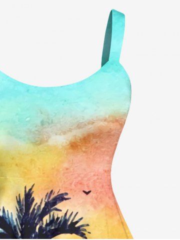 Plus Size Coconut Tree Parachute Ombre Tie Dye Print Hawaii Tank Dress