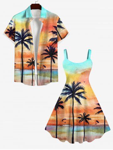 Plus Size Coconut Tree Parachute Ombre Tie Dye Print Hawaii Tank Dress