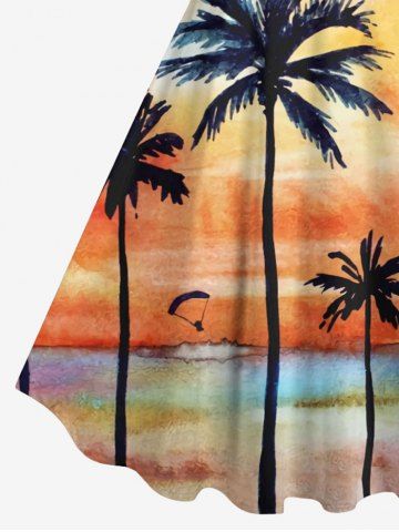 Plus Size Coconut Tree Parachute Ombre Tie Dye Print Hawaii Tank Dress