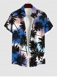 Plus Size Tie Dye Colorblock Coconut Tree Print Buttons Pocket Hawaii Shirt For Men -  