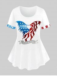 Plus Size Patriotic American Flag Eagle Butterfly Ribbon Print T-shirt -  
