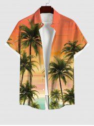 Plus Size Coconut Tree Sea Ombre Sky Print Buttons Pocket Hawaii Shirt For Men -  