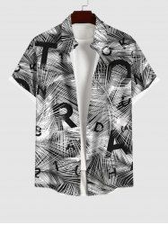 Plus Size Ombre Coconut Leaves Letters Print Hawaii Tropical Button Pocket Shirt For Men -  