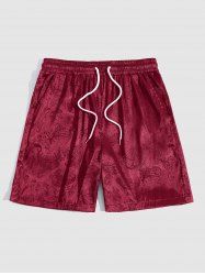 Men's Paisley Floral Jacquard Silky Satin Pockets Drawstring Casual Shorts -  