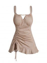 Cinched Heather Ruffle Surplice Chain Embellishment Casual Tank Top -  