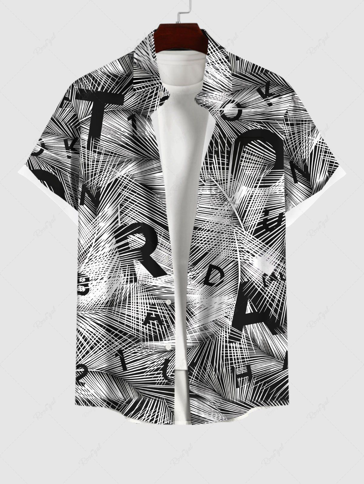 Trendy Plus Size Ombre Coconut Leaves Letters Print Hawaii Tropical Button Pocket Shirt For Men  