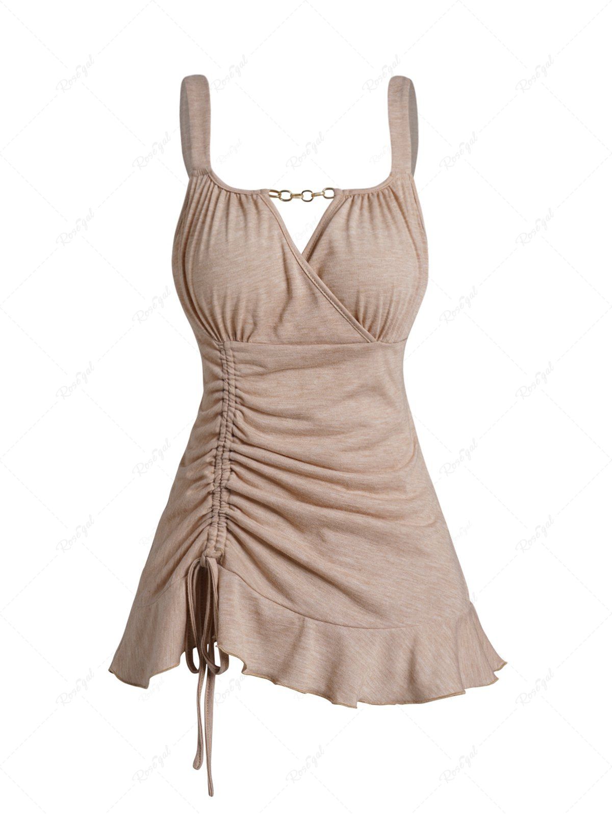 Fashion Cinched Heather Ruffle Surplice Chain Embellishment Casual Tank Top  