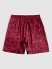 Men's Paisley Floral Jacquard Silky Satin Pockets Drawstring Casual Shorts -  