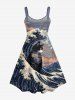 Plus Size Cat Sea Waves Cloud Print Tank Dress -  