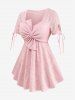 Plus Size Twist Bowknot Textured Jacquard Floral Tied Sleeves Solid Top -  