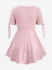 Plus Size Twist Bowknot Textured Jacquard Floral Tied Sleeves Solid Top -  