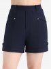 Plus Size Roll Tab Hem Heart Buckle Decor Solid Pocket Shorts -  