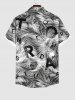Plus Size Ombre Coconut Leaves Letters Print Hawaii Tropical Button Pocket Shirt For Men -  
