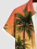 Plus Size Coconut Tree Sea Ombre Sky Print Buttons Pocket Hawaii Shirt For Men -  