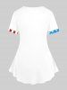 T-shirt Drapeau Américain Papillon Aigle Imprimés avec Ruban de Grande Taille - Blanc XS