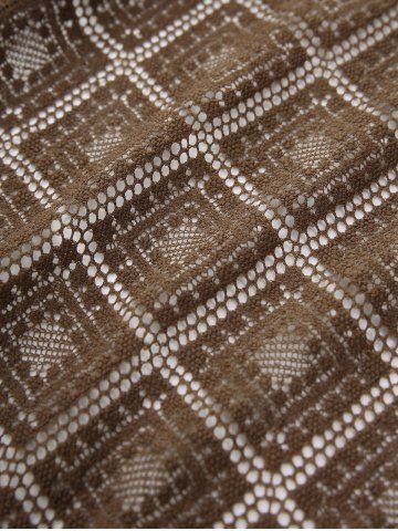 Plus Size Floral Leaf Print Keyhole Ruched Cami Top and Lace Crochet Open Front Blouse Set