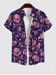 Plus Size Patriotic American Flag Skulls Earphone Microphone Tape Print Buttons Pocket Shirt For Men -  
