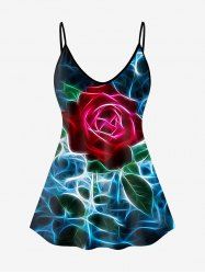 Plus Size Rose Flower Leaves Water Ripples Glitter 3D Print Cami Top (Adjustable Shoulder Strap) -  