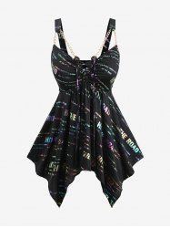 Débardeur Mouchoir Ombré Lettre Imprimée sans Dos de Grande Taille à Paillettes à Lacets - Noir 4X | US 26-28