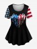 T-shirt Drapeau Américain en Forme de Cœur Papillon et Etoile Imprimés de Grande Taille - Noir 