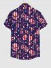 Plus Size Patriotic American Flag Skulls Earphone Microphone Tape Print Buttons Pocket Shirt For Men -  