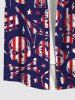 Chemise Boutonnée Drapeau Américain Imprimé avec Poche de Grande Taille pour Homme - Bleu profond 3XL