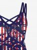 Plus Size Patriotic American Flag Skulls Earphone Microphone Tape Print Crisscross Cami Dress -  