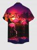Plus Size Flamingo Water Reflection Sun Cloud Print Buttons Pocket Hawaii Shirt For Men -  