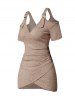 Cold Shoulder Crossover Mock Button Ruched V Neck Buckle Strap T-shirt -  