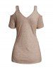 Cold Shoulder Crossover Mock Button Ruched V Neck Buckle Strap T-shirt -  