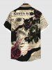 Plus Size Rose Flower Leaves Newspaper Print Buttons Pocket Shirt For Men -  