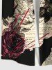 Plus Size Rose Flower Leaves Newspaper Print Buttons Pocket Shirt For Men -  