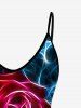 Plus Size Rose Flower Leaves Water Ripples Glitter 3D Print Cami Top (Adjustable Shoulder Strap) -  
